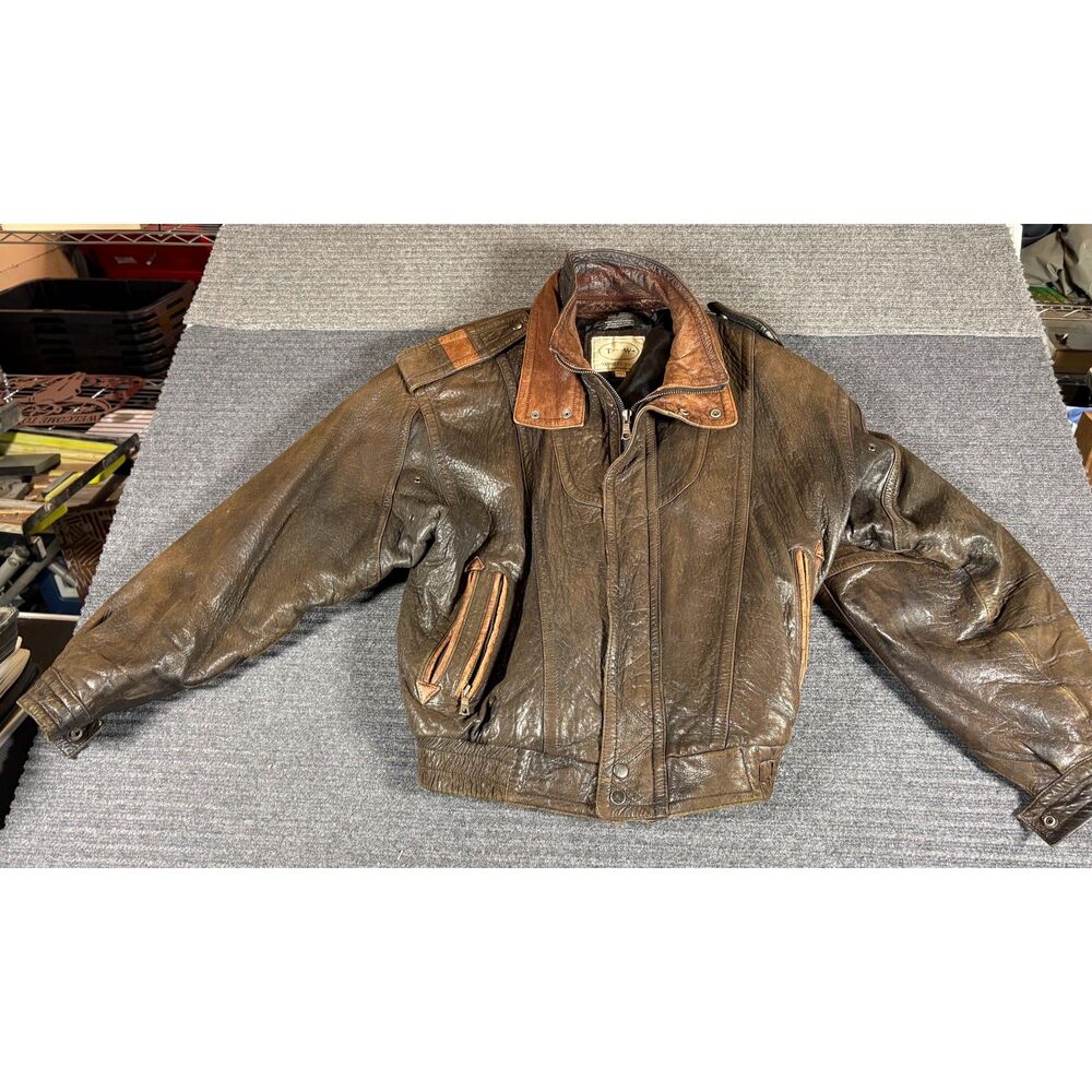 Vintage Tannery West Brown leather motorcycle jacket Size Large